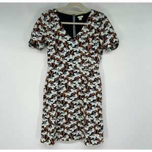 Fossil Sheath Dress Womens 10 Black Orange Tan Floral V Neck Work Office Lined